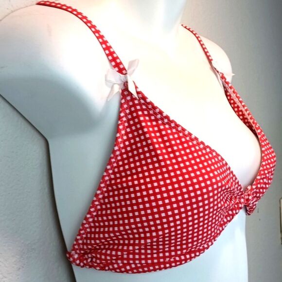 Seamoly Red / White Gingham Bow Decor Triangle Bikini Set sz L - Picture 5 of 13